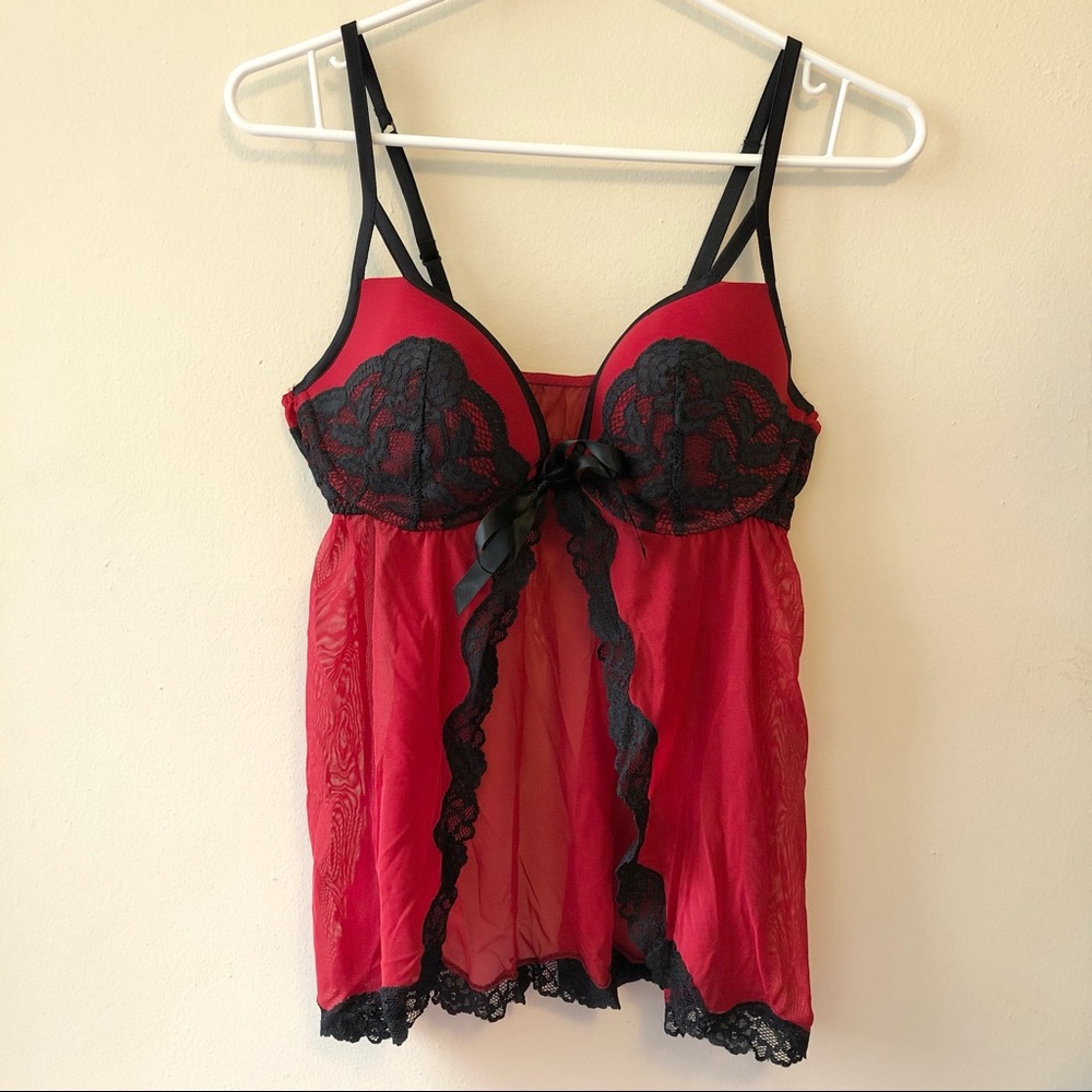 La Senza Large Red & Black Lace Open Babydoll Lingerie